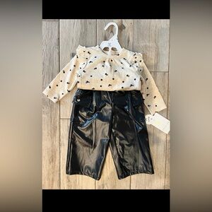 Rachel Zoe Cream Star Sweater and Black Faux Leather Pants Set sz 12 months NWt